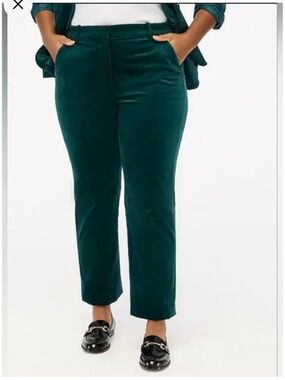 J. Crew Forest Green Velvet Cropped Straight-Leg Pants